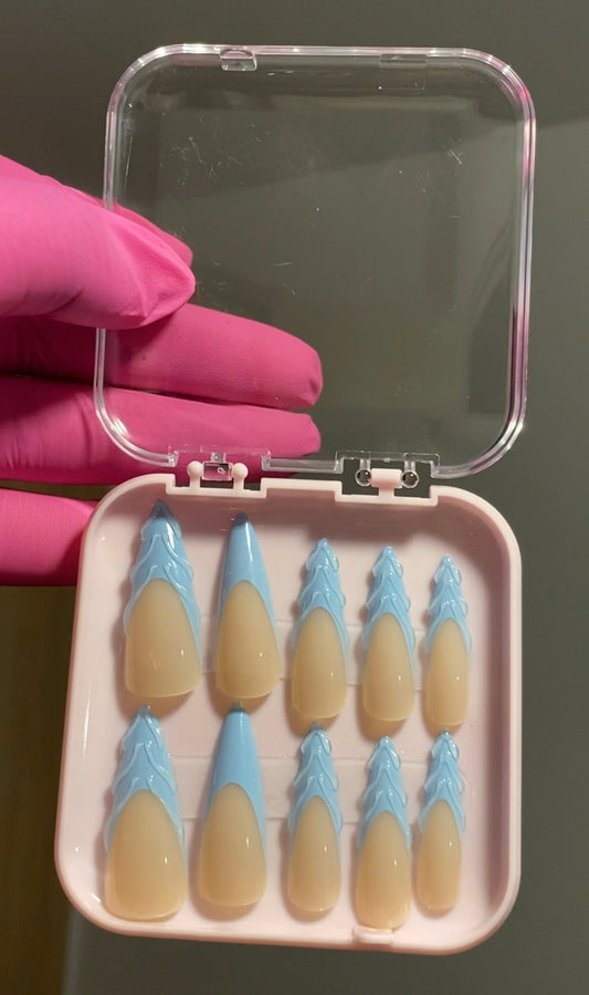 Blue 3D French Tip Design Press On Set